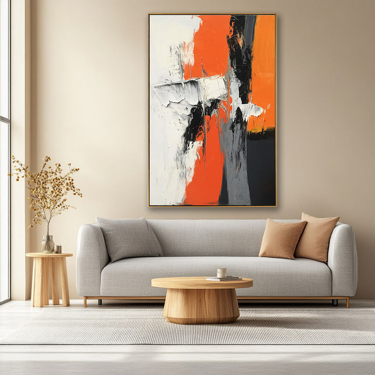 Modern Abstract Painting: Vibrant Orange and White #YX183