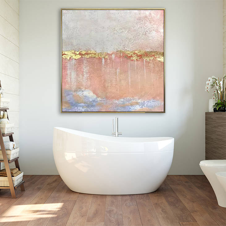 Hand Painted Abstract Blush Pink & Gold Textured Wall Art #YX290