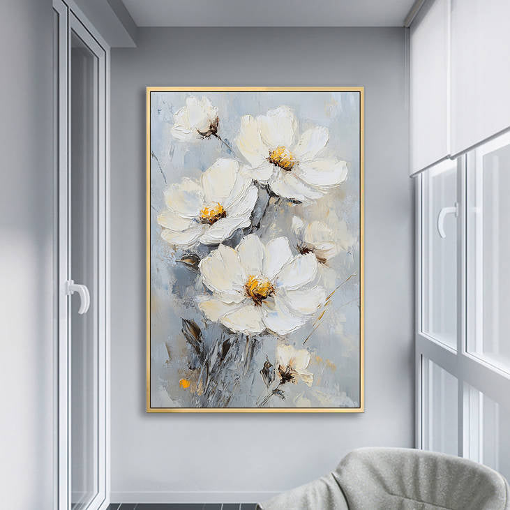 Modern White Flower Abstract Canvas Art #YX234