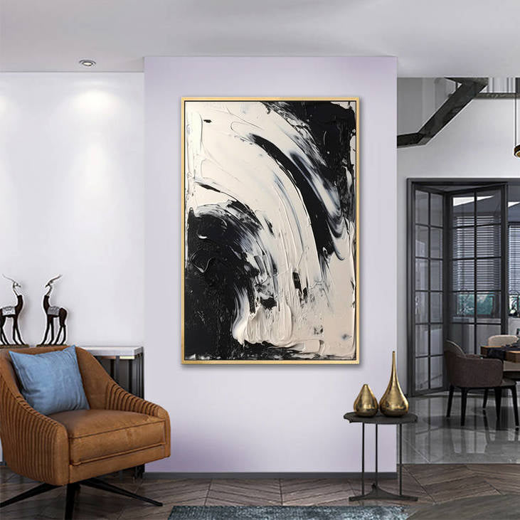 Dynamic Black White Abstract Canvas #VA39