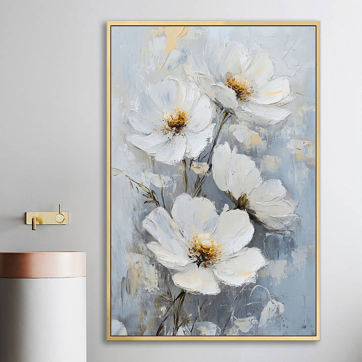 Handmade White Floral Abstract Canvas Painting #YX233