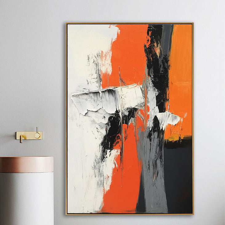 Modern Abstract Painting: Vibrant Orange and White #YX183