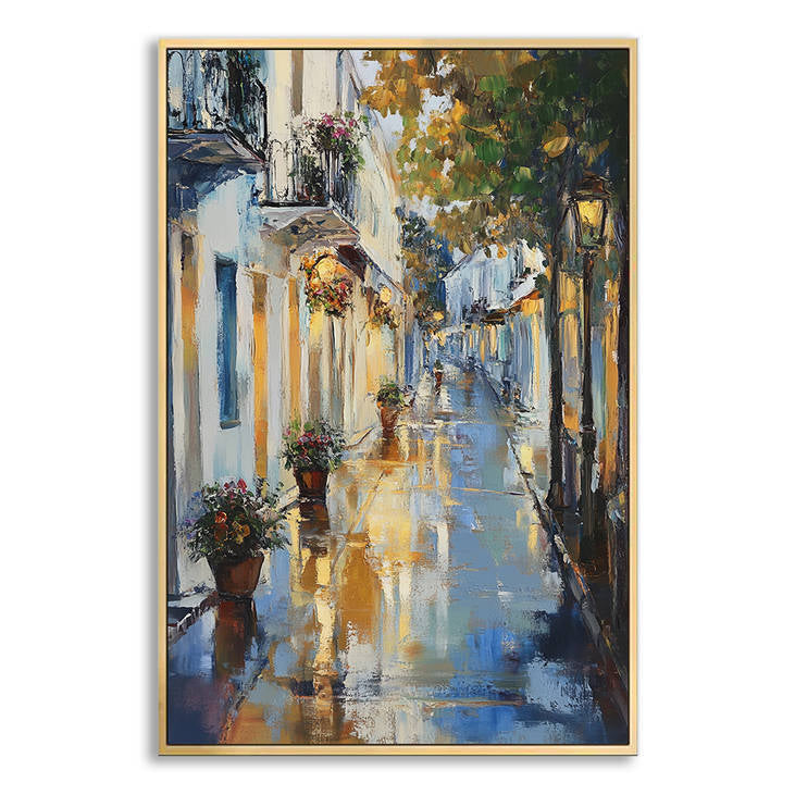 Impressionist Hand-Painted Rainy Alley Wall Art #YX247