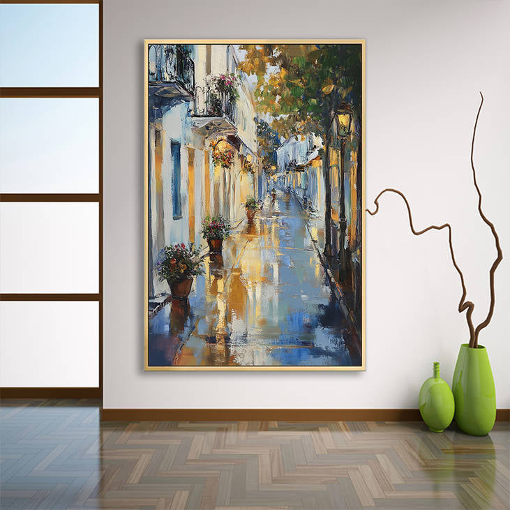 Impressionist Hand-Painted Rainy Alley Wall Art #YX247