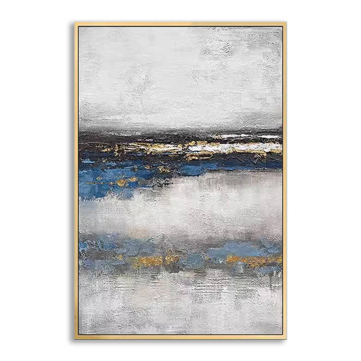 Contemporary Gray Blue Gold Abstract Canvas Art #YX252