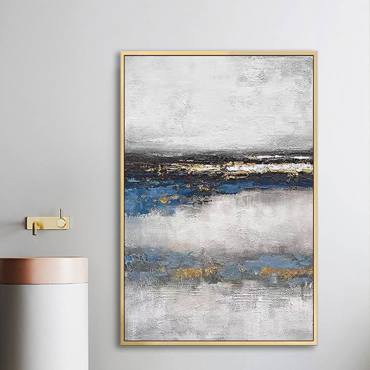 Contemporary Gray Blue Gold Abstract Canvas Art #YX252
