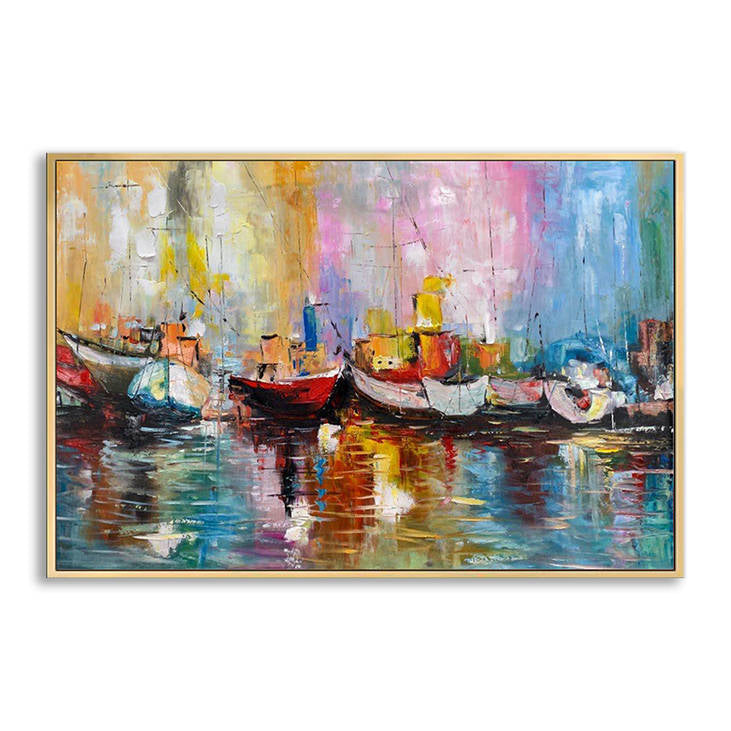 Bold Color Handmade Harbor Boat Abstract Art #YX257