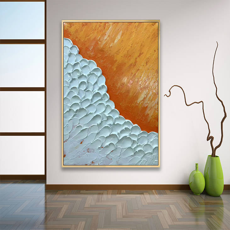 Orange and White Abstract Hand Painted Canvas #YX261