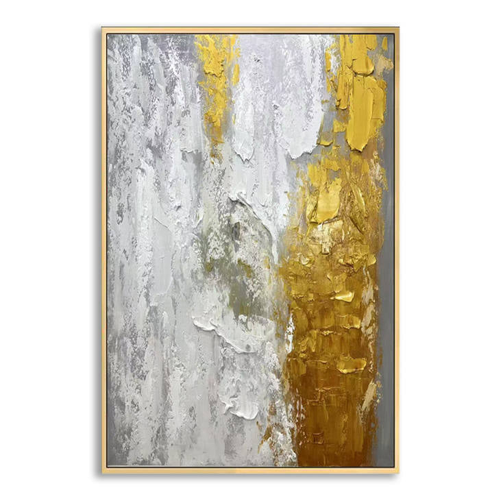 Hand Painted Abstract Gold Gray Textured Wall Art #YX263