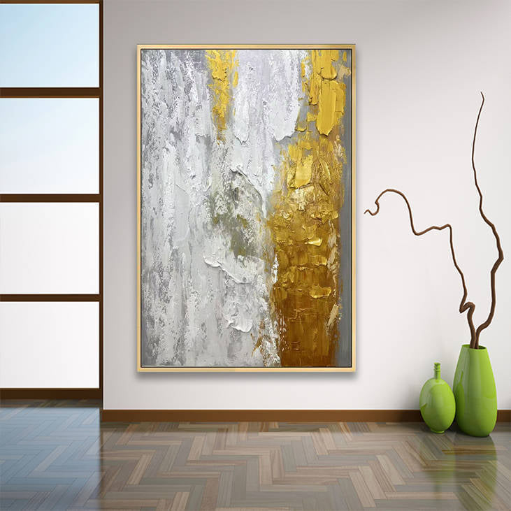 Hand Painted Abstract Gold Gray Textured Wall Art #YX263