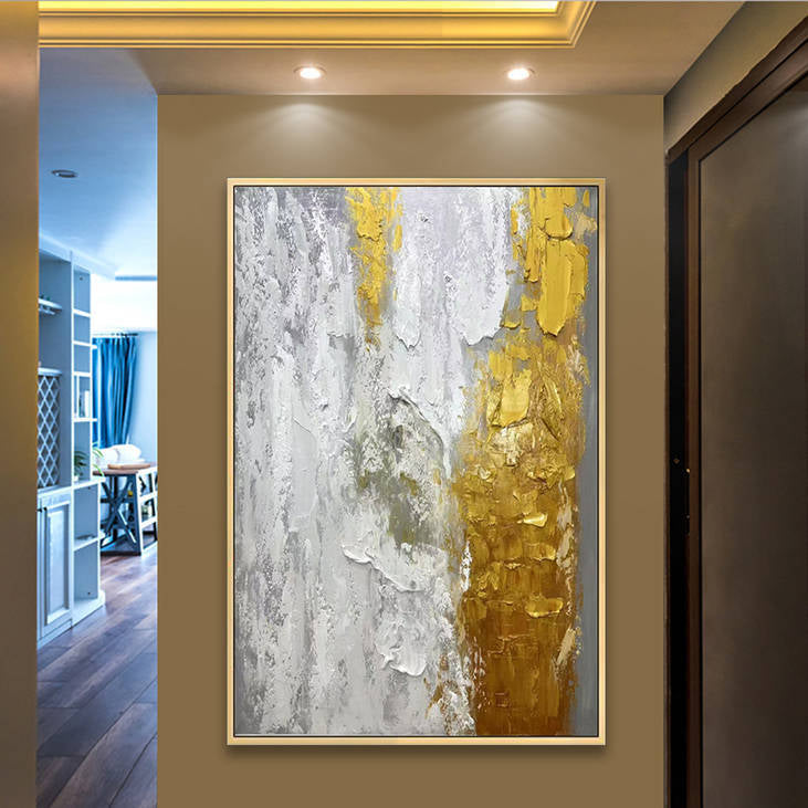 Hand Painted Abstract Gold Gray Textured Wall Art #YX263