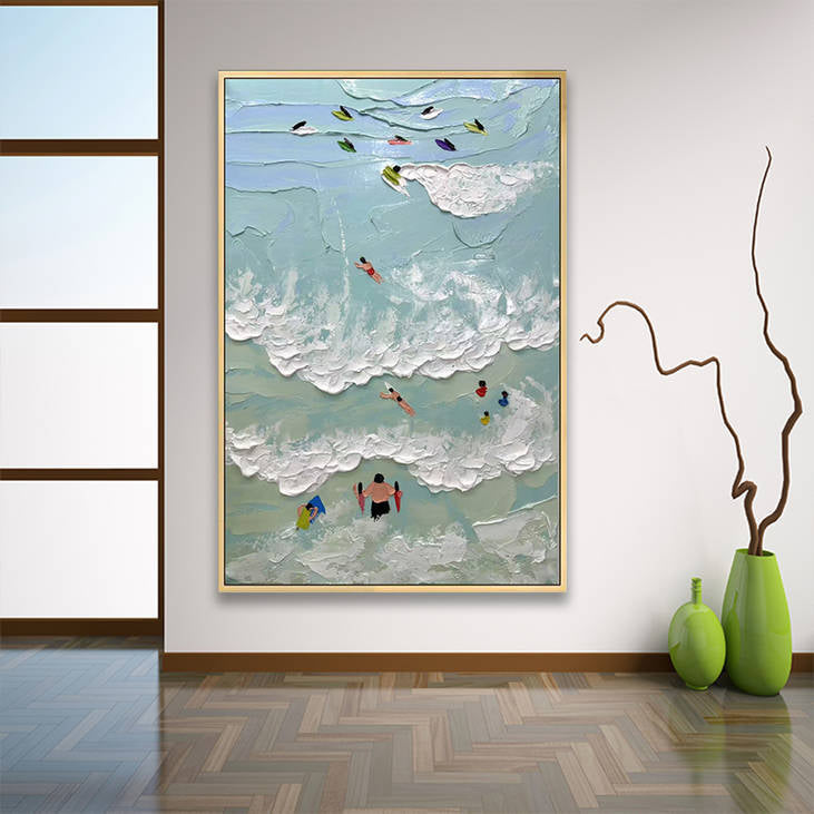 Beach Fun Textured Waves Wall Art #YX264