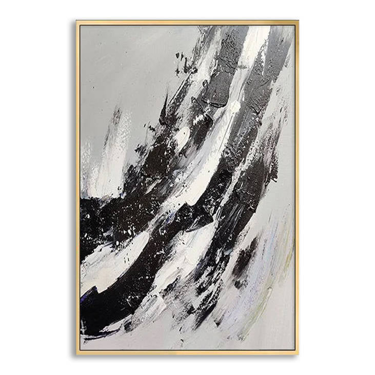 Abstract Black & White Hand Painted Wall Art #YX277
