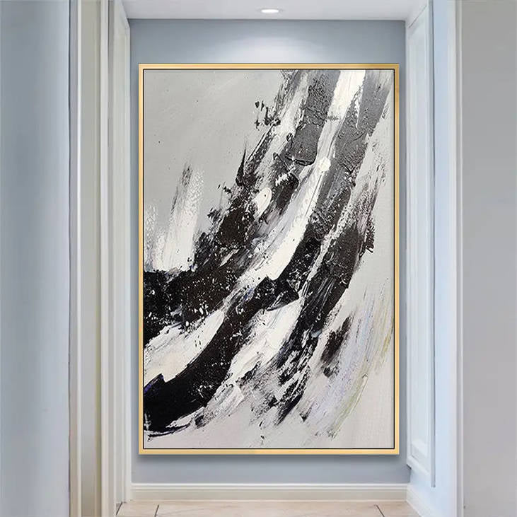 Abstract Black & White Hand Painted Wall Art #YX277