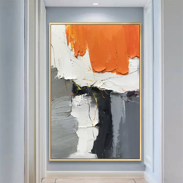 Bold Orange, Grey, White Textured Canvas #YX278