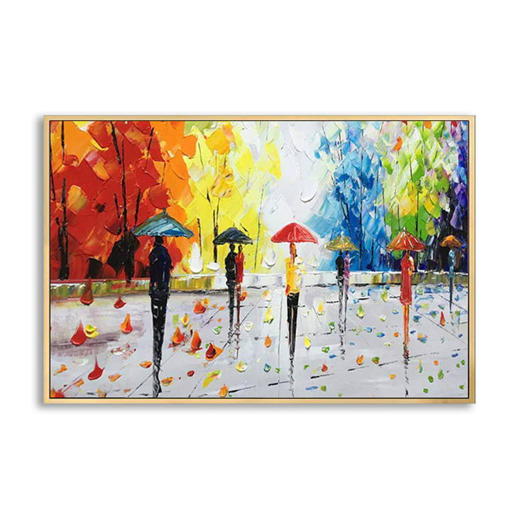 Handmade Abstract Rainy Street Canvas Painting #YX279