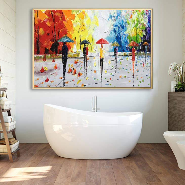 Handmade Abstract Rainy Street Canvas Painting #YX279