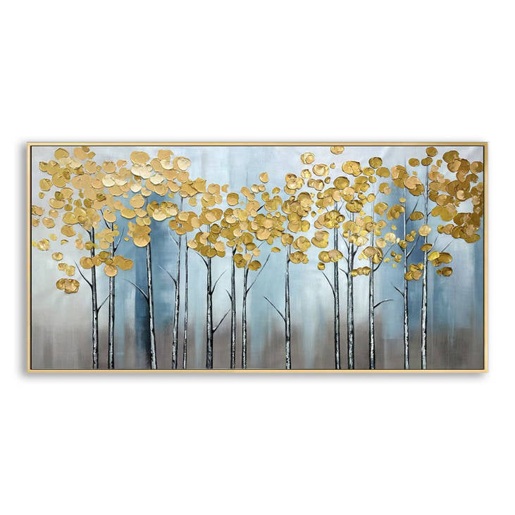 Handmade Gold Leaf Tree Forest Canvas Painting #YX281