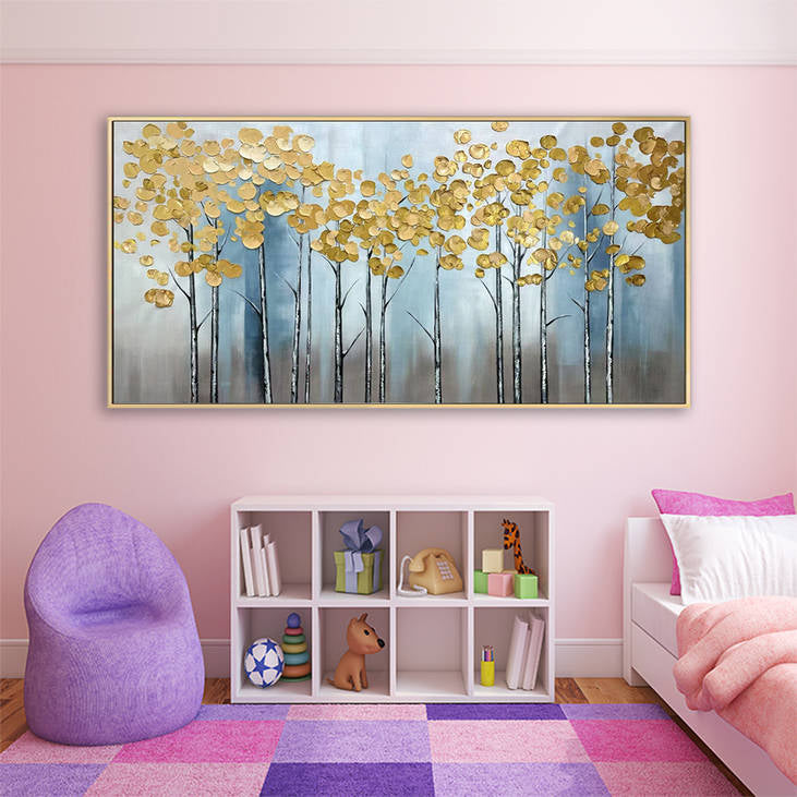 Handmade Gold Leaf Tree Forest Canvas Painting #YX281
