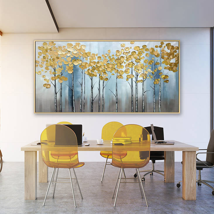 Handmade Gold Leaf Tree Forest Canvas Painting #YX281