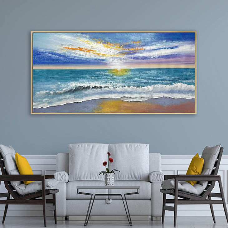 Handmade Seaside Sunset Canvas Painting #YX283