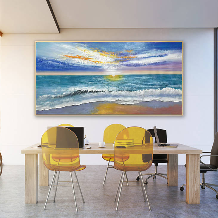 Handmade Seaside Sunset Canvas Painting #YX283