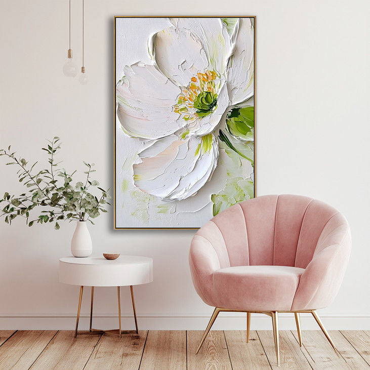 Minimalist White Flower Canvas Painting #YX45