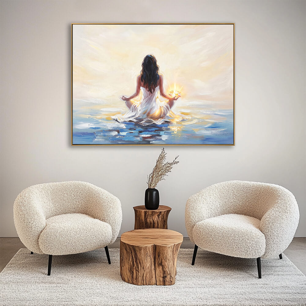 Relaxing Zen Ocean Meditation Woman Contemporary Impressionism Art — Hand-Painted Canvas #YX609