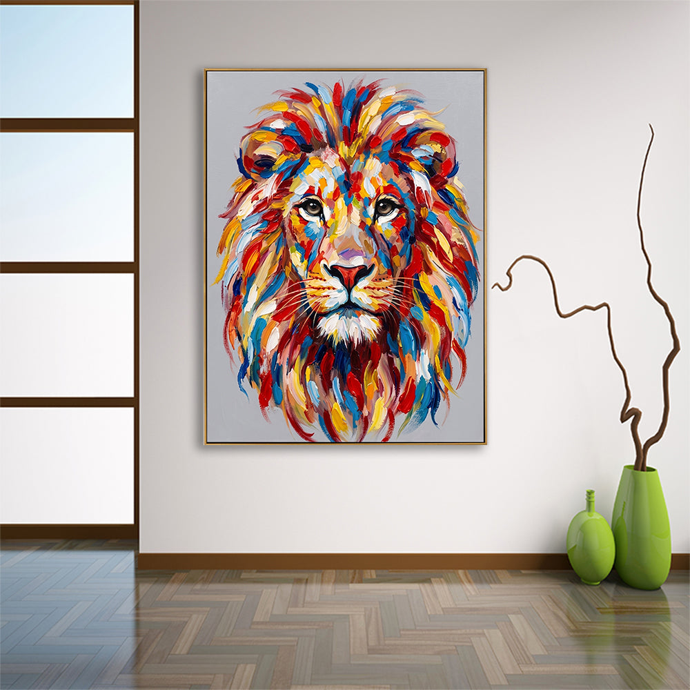 Hand-painted wildlife painting in a minimalist entryway decorated with green vases and simple branch decor.