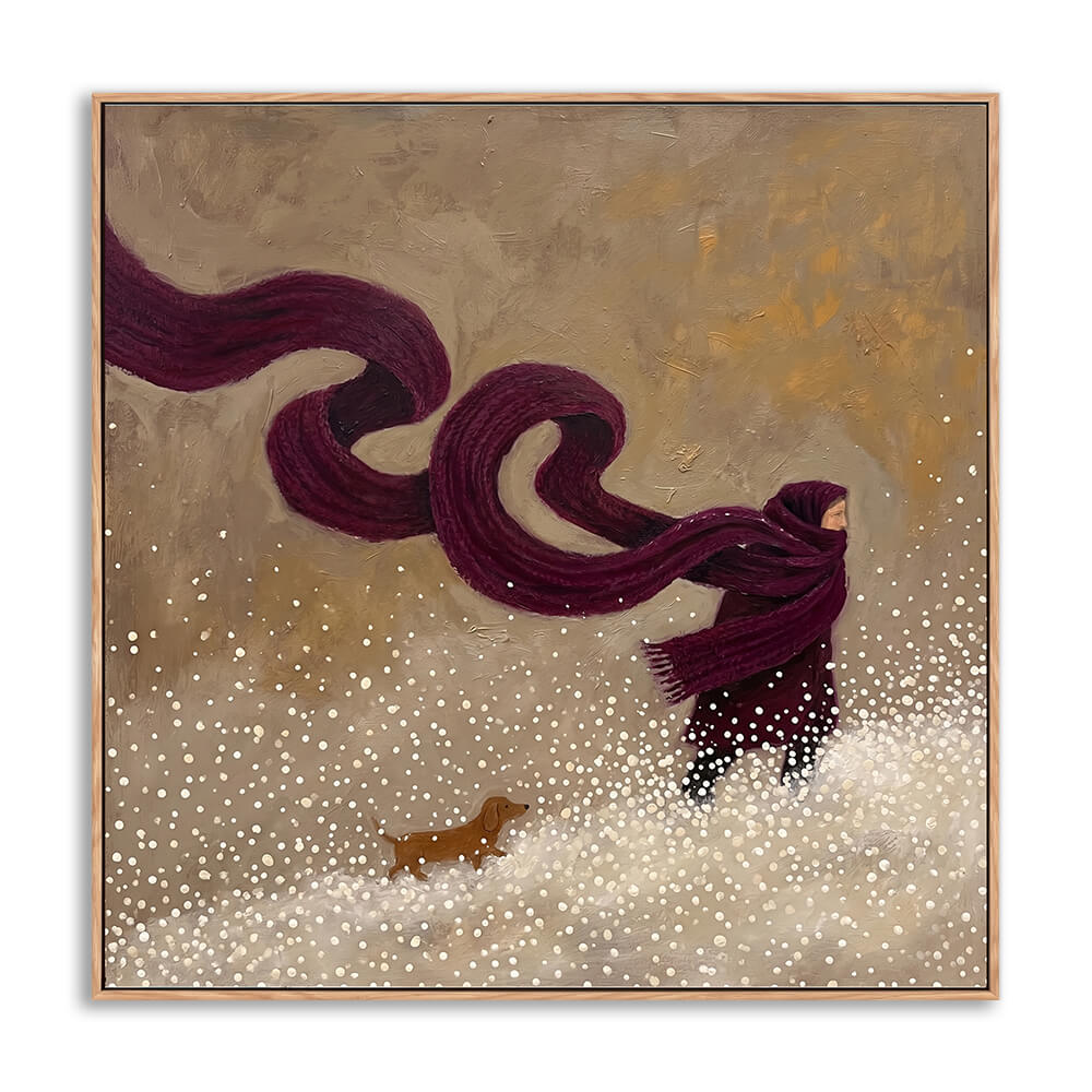 Winter Walk with Dachshund Snow Scene Hand-Painted Canvas #YX645