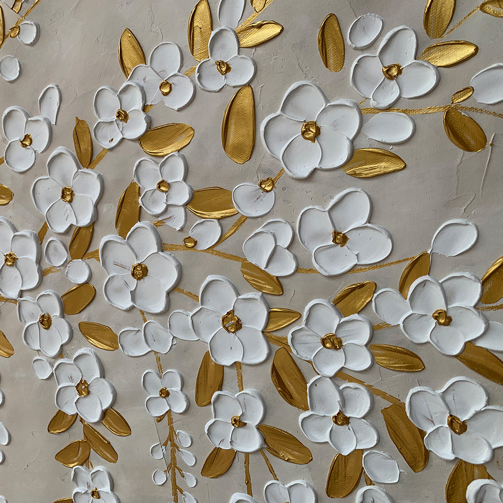 Gold & White Tree of Life — Hand-Painted Canvas YX812