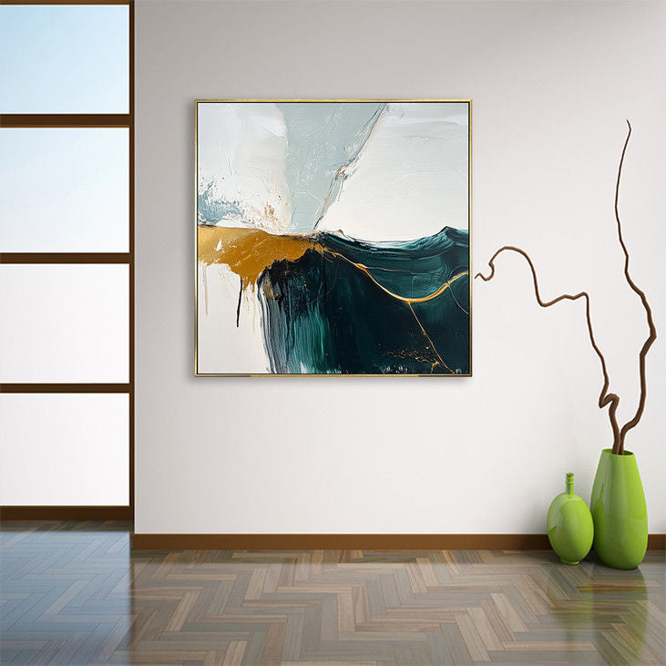 Modern Teal & Gold Abstract Canvas Painting #YX148