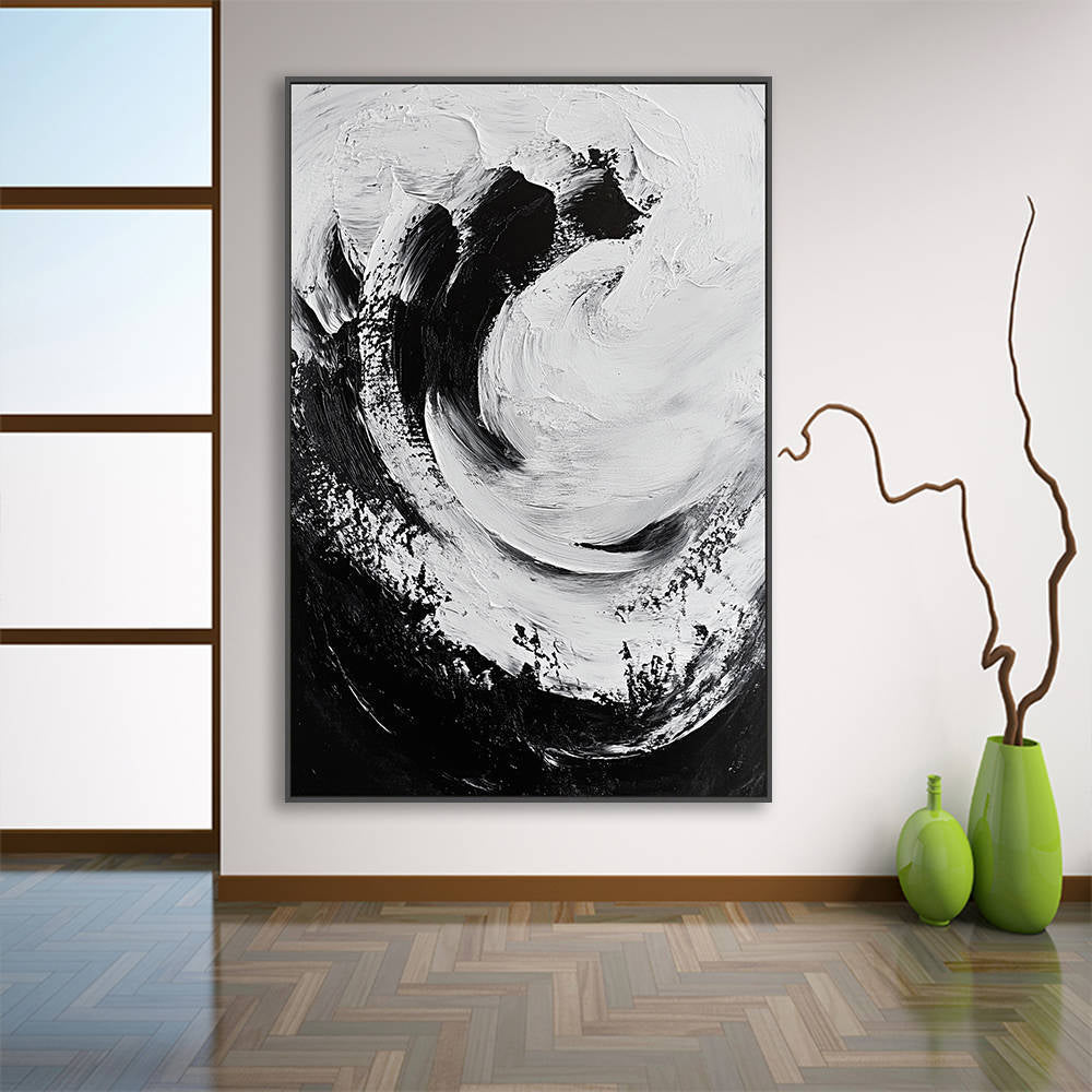 Abstract Black White Swirl Canvas Painting #YX324