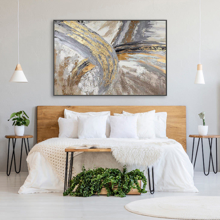 Elegant Gray & Gold Abstract Painting #VA363