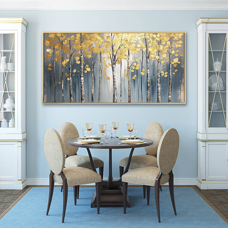 Golden Birch Forest Canvas Art #YX212