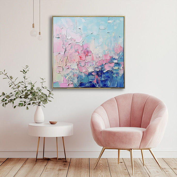 Modern Impasto Canvas Art - Soft Pink & Blue Tones #YX32
