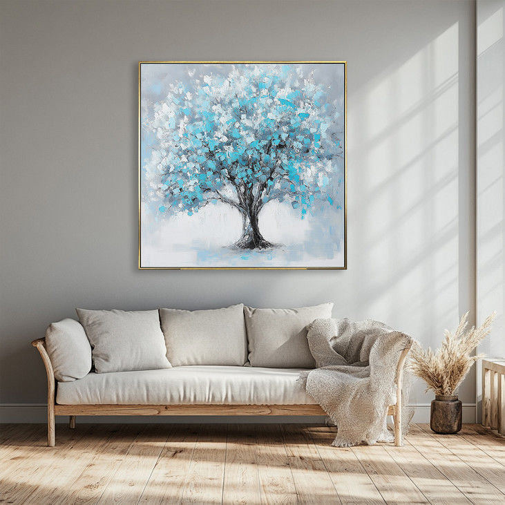 Hand Painted Blue Tree Canvas Art #YX141