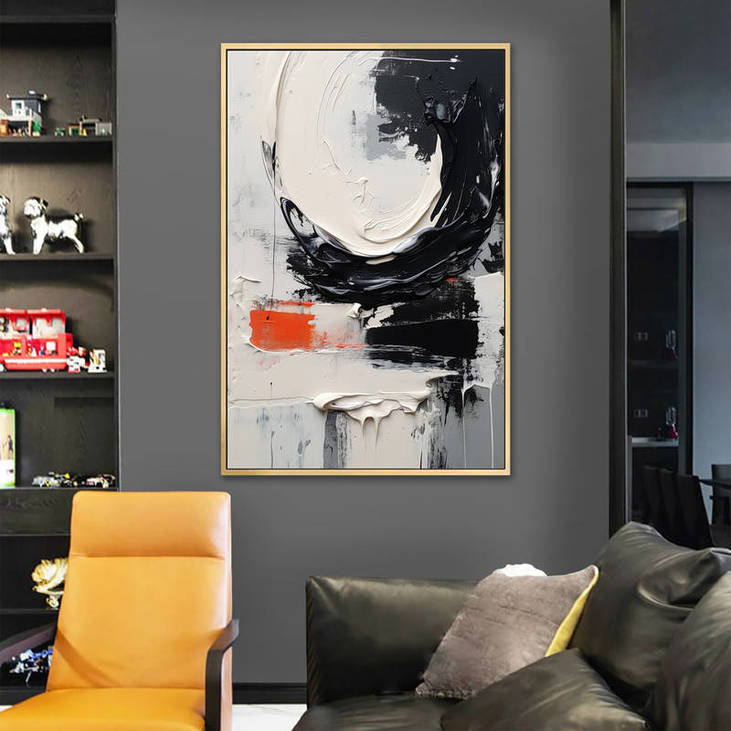 Black White Orange Abstract Art #VA43