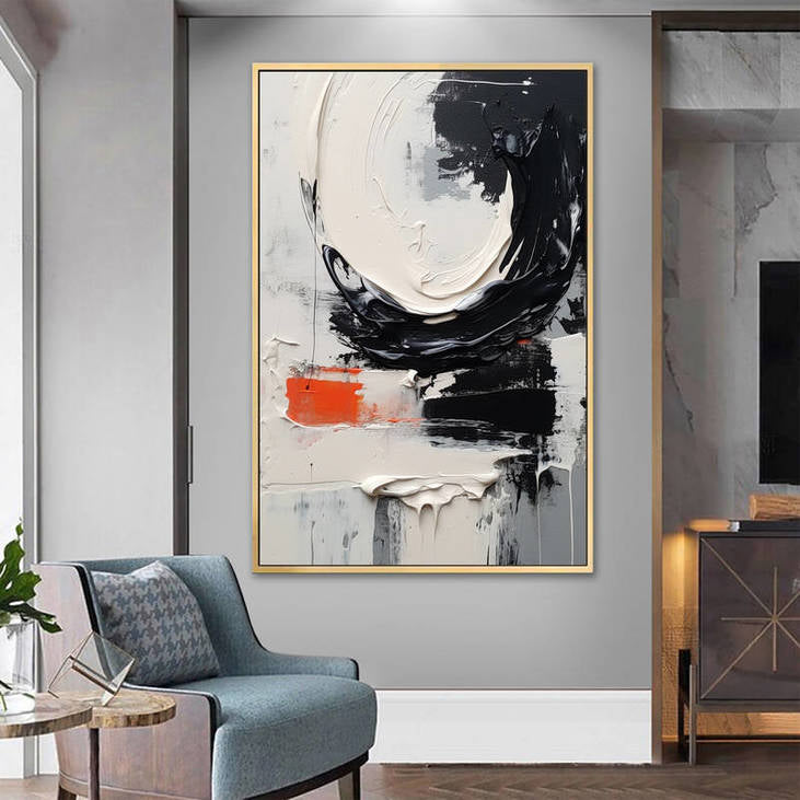 Black White Orange Abstract Art #VA43