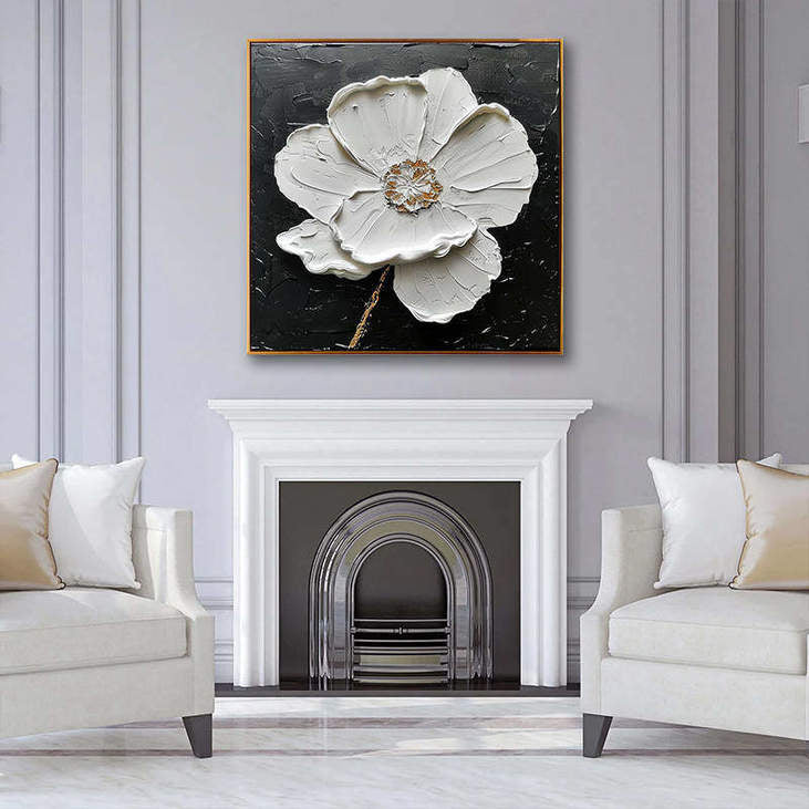 Minimalist White Poppy Impasto Painting #VA305