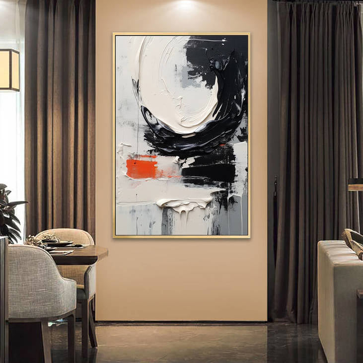 Black White Orange Abstract Art #VA43