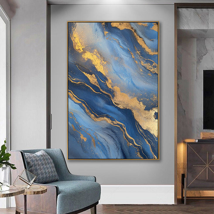 Gilded Blue Abstract Painting #YX86