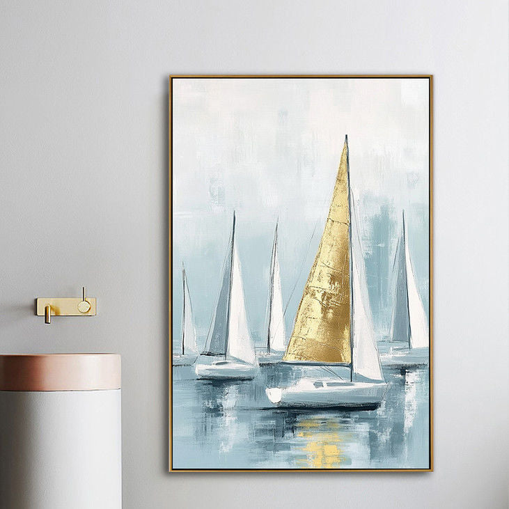 Gold Sailboat Canvas Wall Art #YX87