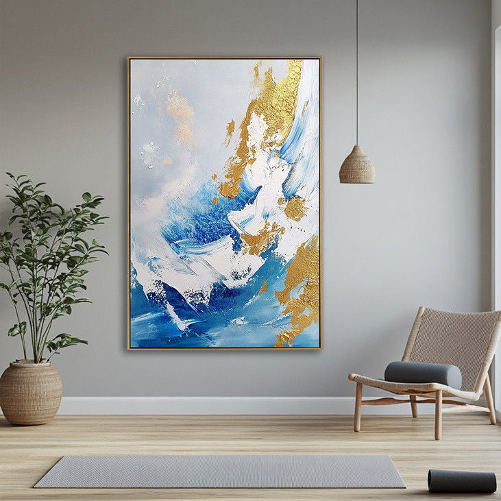 Abstract Blue and Gold Oil Painting #YX84