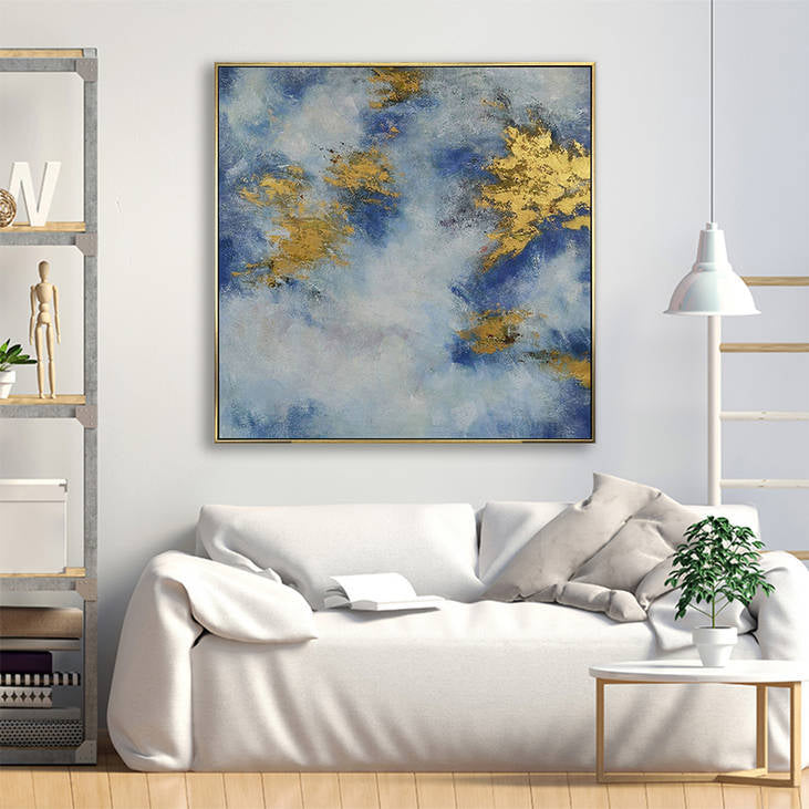 Hand Painted Abstract Blue & Gold Foil Canvas Art #YX308