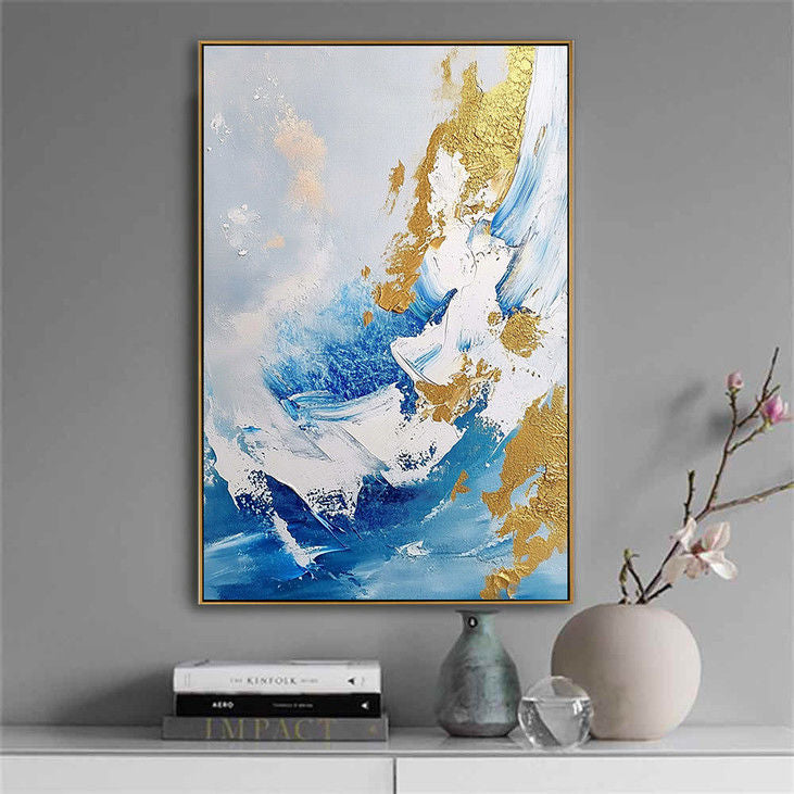 Abstract Blue and Gold Oil Painting #YX84