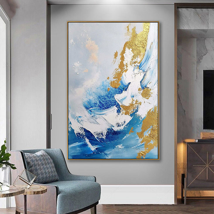 Abstract Blue and Gold Oil Painting #YX84