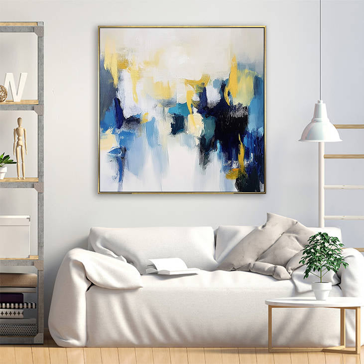 Blue Yellow Abstract Painting for Living Room Decor #YX296