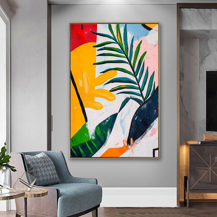 Colorful Abstract Canvas Painting-Tropical Leaf Design for Home #YX188