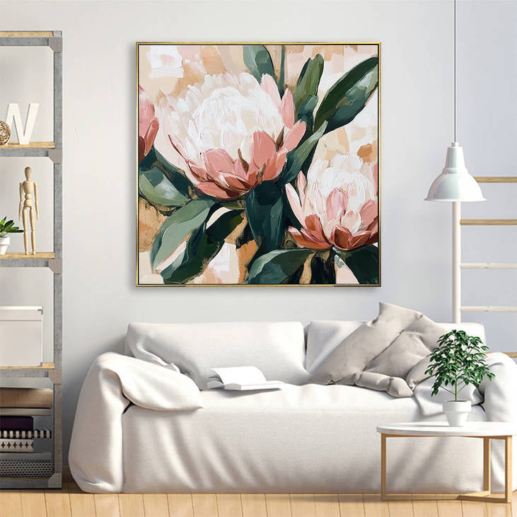 Hand Painted Protea Canvas Wall Art #YX340